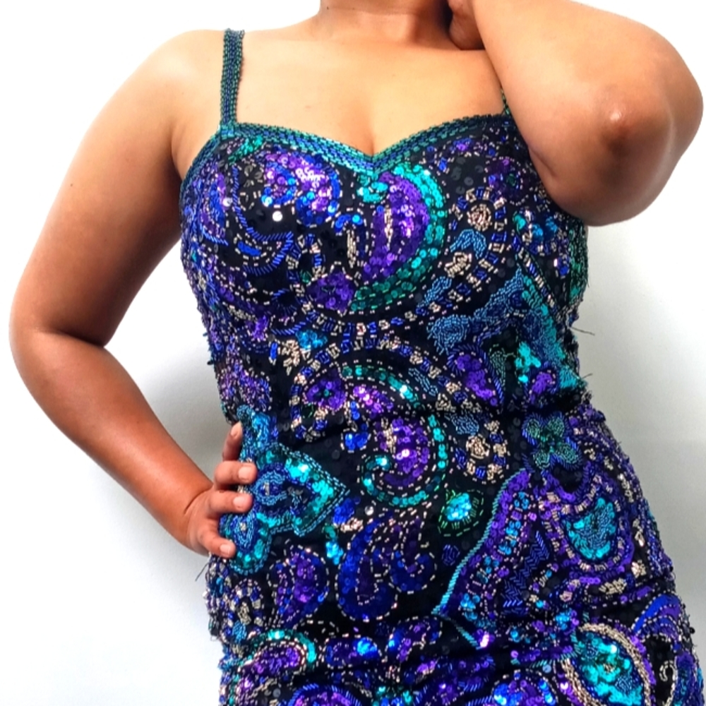 Vintage Beaded Knee Length Cocktail Dress